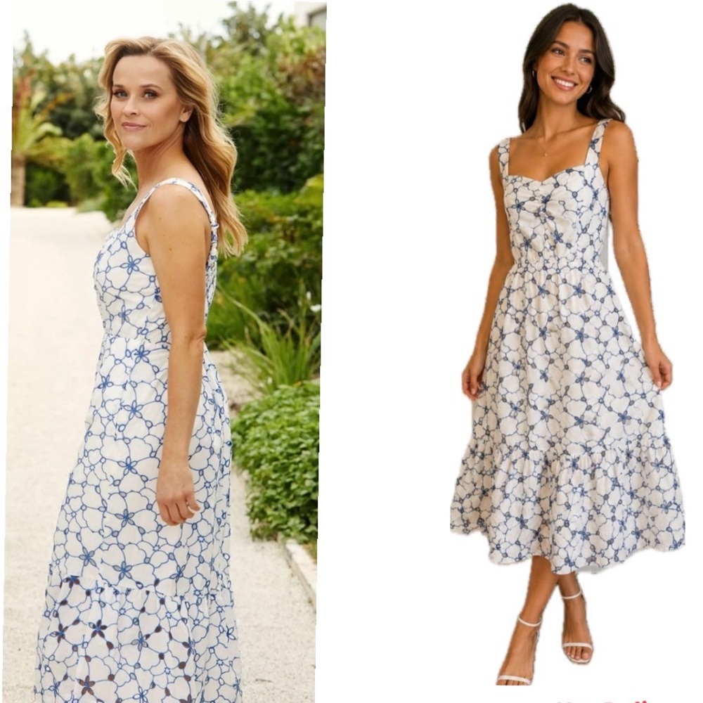 Draper James, NWT RSVP Embroidered Midi Dress Reese Witherspoon, Size M